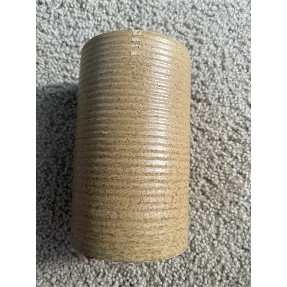 Vtg 4006 Zanesville Homespun Stoneware Pottery Ribbed Tan Vase 6